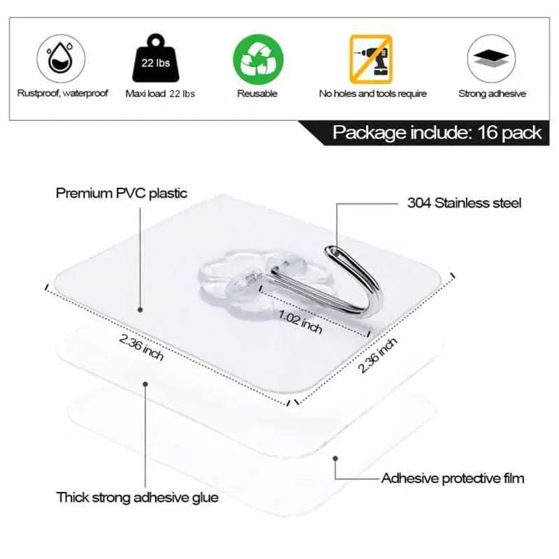 Heavy Duty Transparent Wall Hooks (Damage-Free Hanging
